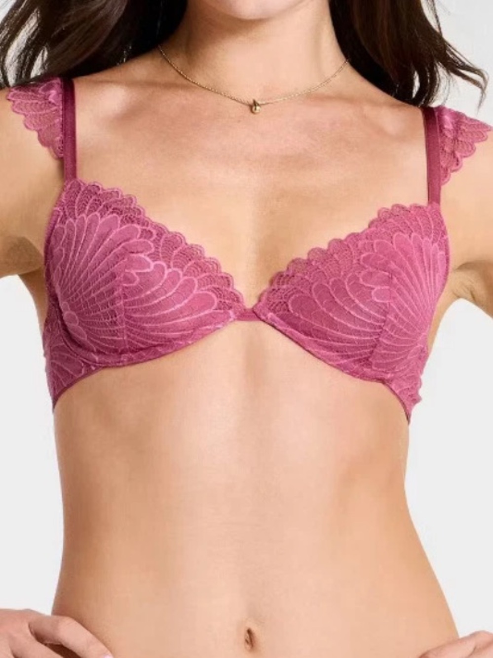 Auden Raspberry Pink Scalloped Lace Underwire Bra
